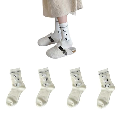 AKAMAS 4 Paar Damen Neuheit Tier Gemusterte Söckchen,Lustige Schafe Muster Crew Socken,Nette Cartoon Schaf Motiv Söckchen,Warme Winter Baumwolle Süße Plüsch Schaf Muster Casual Socken B von AKAMAS