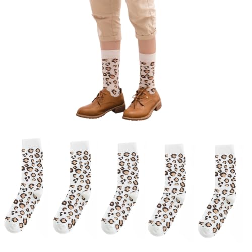 AKAMAS 5 Paar Damen Leopard Muster Bunte Knöchelsocken,Lustige Leopard Tier Muster Crew Socken,Warm Winter Wadensocken,Stretch Atmungsaktive Baumwollsocken Sportsocken,Verrückte Freizeit-Socken C von AKAMAS