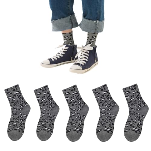 AKAMAS 5 Paar Damen Lustige Leopard Tier Muster Bunte Knöchelsocken,Stretch Atmungsaktive Baumwollsocken Sportsocken,Frauen Verrückte Leopard Freizeit Socken D von AKAMAS