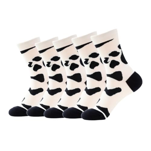AKAMAS 5 Paar Damen Schwarz Weiß Zebra Streifen Gefleckte Socken Kuhsocken,Lustige Tier Crew Socken mit Motiv,Verrückte Strümpfe,Atmungsaktive Baumwollsocken Freizeit Socken Laufensocken A von AKAMAS