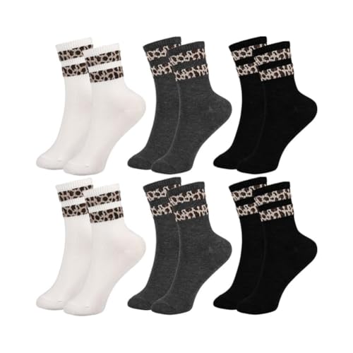 AKAMAS 6 Paar Damen Lustige Leopardenmuster Tier Leopard Lässige Socken,Warm Atmungsaktive Sportsocken,Verrückte Leoparden Streifen Motiv Baumwolle Crew Socken,Kreative Geschenke C von AKAMAS