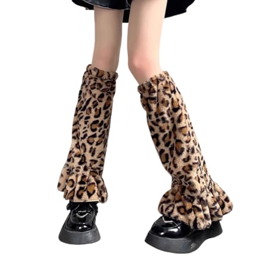 AKAMAS Rosa Braun Damen Leopard Beinstulpen,Furry Fuzzy Frauen Beinwärmer,Winter Warm Beinlinge mit Leopardenmuster,Flauschige Dicke Plüsch Stulpen,Modische Tier Leg Warmers für Cospaly Lolita A von AKAMAS