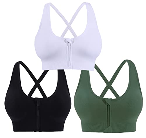 AKAMC 3er-Pack Damen-Yoga-BH, mittlere Unterstützung, gekreuzter Rücken, bügellos, abnehmbare Körbchen, Yoga-Sport-BH, Hbl- B2202, Large von AKAMC