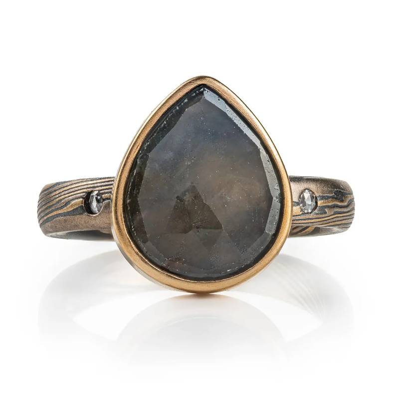 Mokume Gane Verlobungsring Saphir Im Rosenschliff, Twist-Muster, Wird Heute Versendet von AKAMokume