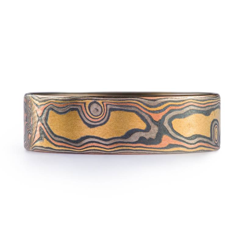 Flach Profil Mokume Gane Holzmuster Ring von AKAMokume