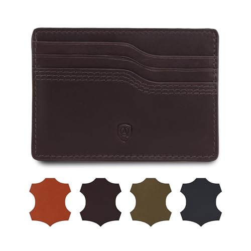 AKAROA – Card Holder Extra Slim Wallet für Herren aus Rindsleder Carlo – Ultraschlankes Kartenetui aus Leder für 6 Karten mit Scheinfach 7x10cm - Minimalistischer Geldbeutel mit RFID-Schutz – Braun von AKAROA ESTD 2019