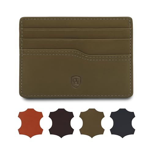 AKAROA – Card Holder Extra Slim Wallet für Herren aus Rindsleder Carlo – Ultraschlankes Kartenetui aus Leder für 6 Karten mit Scheinfach 7x10cm - Minimalistischer Geldbeutel mit RFID-Schutz – Grün von AKAROA ESTD 2019