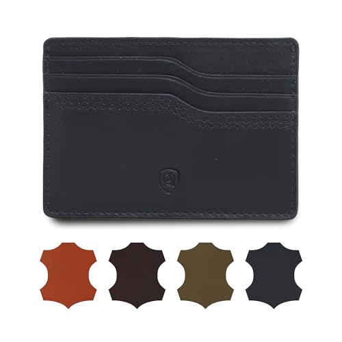 AKAROA – Card Holder Extra Slim Wallet für Herren aus Rindsleder Carlo – Ultraschlankes Kartenetui aus Leder für 6 Karten mit Scheinfach 7x10cm - Minimalistischer Geldbeutel mit RFID-Schutz – Schwarz von AKAROA ESTD 2019