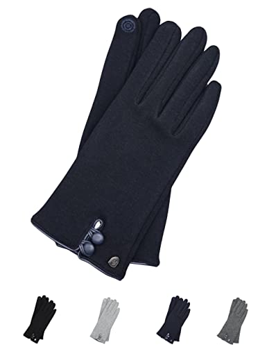 AKAROA ESTD 2019 Damen Handschuhe KEA, Touchscreen Handschuhe, extra weiches Teddyfutter, elastisches Jerseymaterial, 100% vegan, marineblau M/L von AKAROA ESTD 2019