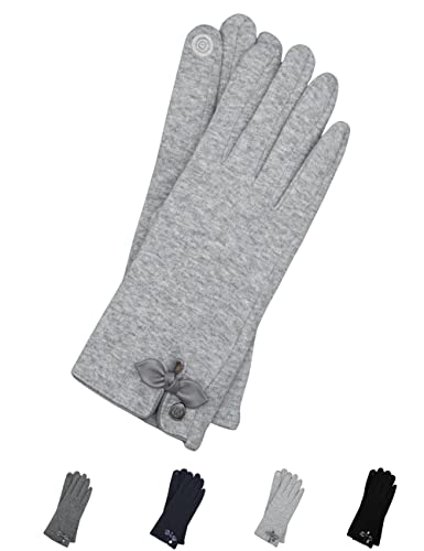 AKAROA ESTD 2019 Damen Handschuhe Liz, Touchscreen Handschuhe, extra weiches Teddyfutter, elastisches Jerseymaterial, 100% vegan, hellgrau melange, M/L von AKAROA ESTD 2019