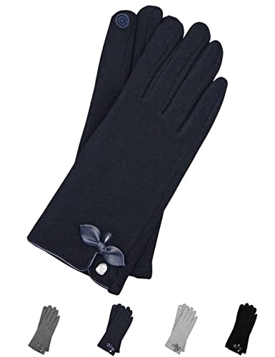 AKAROA ESTD 2019 Damen Handschuhe Liz, Touchscreen Handschuhe, extra weiches Teddyfutter, elastisches Jerseymaterial, 100% vegan, marineblau, M/L von AKAROA ESTD 2019