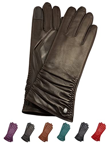 AKAROA ESTD 2019 Lederhandschuhe Damen BEA, Touchscreen Funktion, italienisches Leder, recyceltes Strickfutter aus 50% Kaschmir und 50% Wolle, 4 Größen S - XL, schwarzbraun, L - 8 von AKAROA ESTD 2019