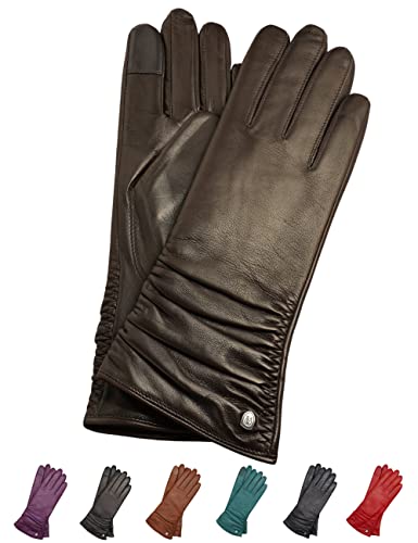 AKAROA ESTD 2019 Lederhandschuhe Damen BEA, Touchscreen Funktion, italienisches Leder, recyceltes Strickfutter aus 50% Kaschmir und 50% Wolle, 4 Größen S - XL, schwarzbraun, M - 7,5 von AKAROA ESTD 2019