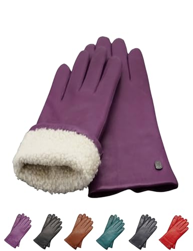 AKAROA ESTD 2019 Lederhandschuhe Damen MIA, Touchscreen Funktion, italienisches Leder, Futter aus original Neuseeland Lammfell, 4 Größen S - XL, beere, L - 8 von AKAROA ESTD 2019