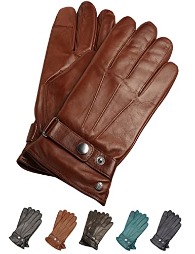 AKAROA ESTD 2019 Lederhandschuhe Herren RON, Touchscreen Funktion, italienisches Leder, recyceltes Strickfutter aus 50% Kaschmir und 50% Wolle, 5 Größen S - XXL, cognac, M-9 von AKAROA ESTD 2019