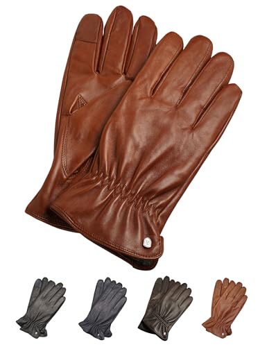 AKAROA ESTD 2019 Lederhandschuhe Herren TIM2, Touchscreen Funktion, italienisches Leder, recyceltes Strickfutter aus 50% Kaschmir und 50% Wolle, 5 Größen S - XXL, cognac, XXL-10,5 von AKAROA ESTD 2019
