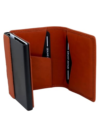 AKAROA – Kartenetui Slim Wallet Herren Rindsleder Pelle – Pop-up Card Holder Geldbeutel mit RFID Schutz und Kartenauswurf 7x10cm - Extra Kartenfächer, Scheinfach & Magnetverschluss – Cognac von AKAROA ESTD 2019