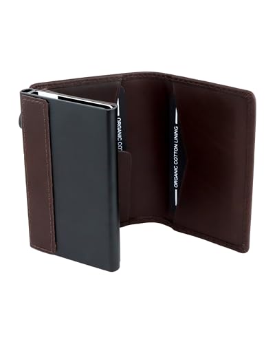 AKAROA – Kartenetui Slim Wallet Herren Rindsleder Pelle2 – Popup Cardholder mit Kartenauswurf & Münzfach 7x10cm - Geldbeutel mit RFID-Schutz - Mit Schein- & Kartenfächern, Magnetverschluss – Braun von AKAROA ESTD 2019