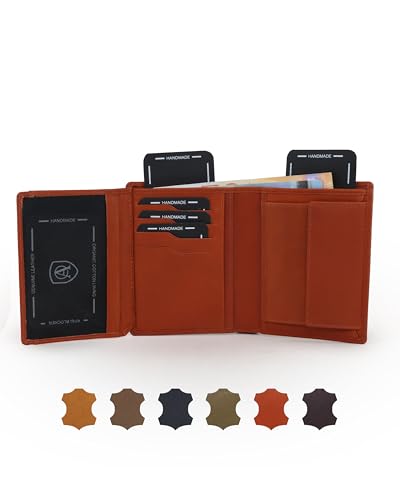 AKAROA – Trifold Geldbörse Herren echtes Rindsleder Harry – Portmonee Herren 9,5x11,5cm mit 15 Kartenfächern & Münzfach mit Druckknopf – Geldbeutel im Hochformat mit RFID Schutz – Cognac von AKAROA ESTD 2019