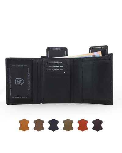 AKAROA – Trifold Geldbörse Herren echtes Rindsleder Harry – Portmonee Herren 9,5x11,5cm mit 15 Kartenfächern & Münzfach mit Druckknopf – Geldbeutel im Hochformat mit RFID Schutz – Schwarz von AKAROA ESTD 2019