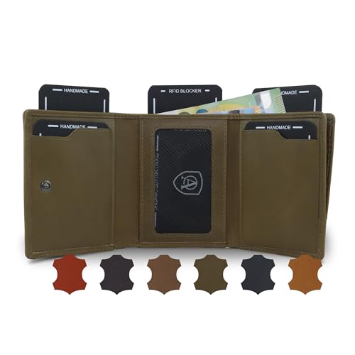 AKAROA – Trifold Geldbörse Herren echtes Rindsleder Henry – Portmonee Herren 7,5x9,5cm mit 10 Kartenfächern & Münzfach mit YKK Reißverschluss – Geldbeutel im Hochformat mit RFID Schutz – Grün von AKAROA ESTD 2019