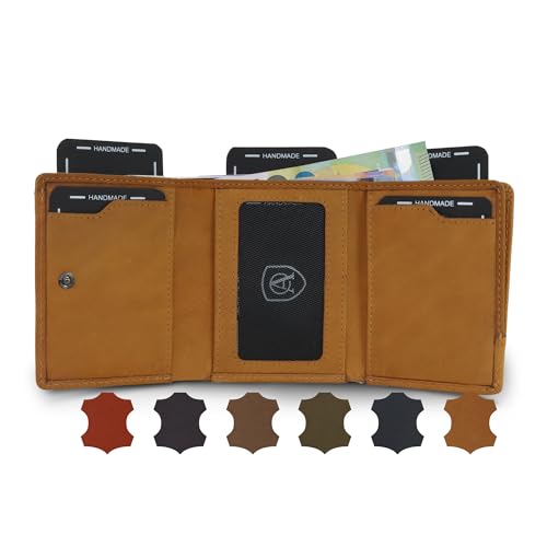 AKAROA – Trifold Geldbörse Herren echtes Rindsleder Henry – Portmonee Herren 7,5x9,5cm mit 10 Kartenfächern & Münzfach mit YKK Reißverschluss – Geldbeutel im Hochformat mit RFID Schutz – Vintage tan von AKAROA ESTD 2019