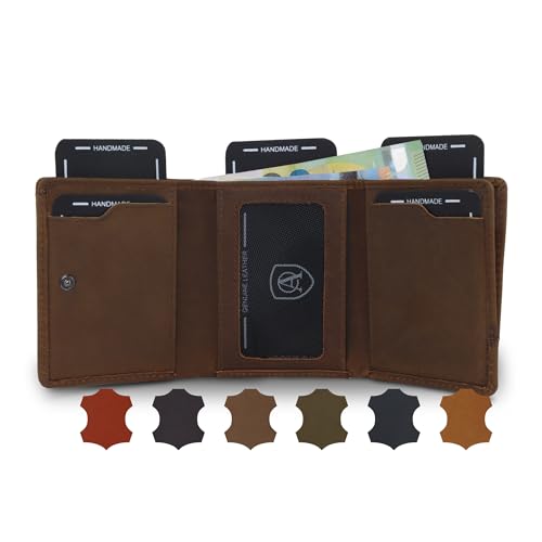 AKAROA – Trifold Geldbörse Herren echtes Rindsleder Henry – Portmonee Herren 7,5x9,5cm mit 10 Kartenfächern & Münzfach mit YKK Reißverschluss – Geldbeutel im Hochformat mit RFID Schutz – vintagebraun von AKAROA ESTD 2019
