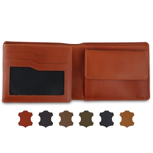 AKAROA – Trifold Geldbörse Herren echtes Rindsleder Quinn – Portmonee Herren 11,5x9cm mit 13 Kartenfächern & Münzfach mit Druckknopf – Geldbeutel im Querformat mit RFID Schutz – Cognac von AKAROA ESTD 2019