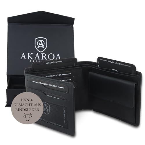 AKAROA – Trifold Geldbörse Herren echtes Rindsleder Quinn – Portmonee Herren 11,5x9cm mit 13 Kartenfächern & Münzfach mit Druckknopf – Geldbeutel im Querformat mit RFID Schutz – Schwarz AKAROA – Trifold Geldbörse Herren echtes Rindsleder Quinn – Portmonee Herren 11,5x9cm mit 13 Kartenfächern & Münzfach mit Druckknopf – Geldbeutel im Querformat mit RFID Schutz – Schwarz von AKAROA ESTD 2019