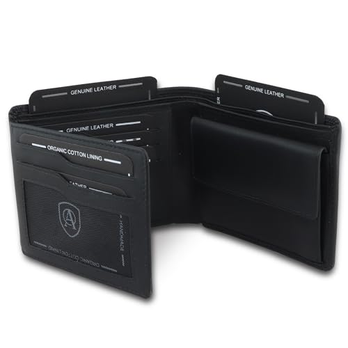 AKAROA – Trifold Geldbörse Herren echtes Rindsleder Quinn – Portmonee Herren 11,5x9cm mit 13 Kartenfächern & Münzfach mit Druckknopf – Geldbeutel im Querformat mit RFID Schutz – Schwarz von AKAROA ESTD 2019