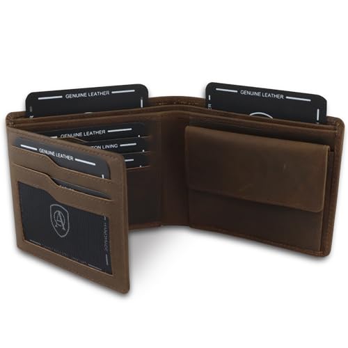 AKAROA – Trifold Geldbörse Herren echtes Rindsleder Quinn – Portmonee Herren 11,5x9cm mit 13 Kartenfächern & Münzfach mit Druckknopf – Geldbeutel im Querformat mit RFID Schutz – Vintage Braun von AKAROA ESTD 2019