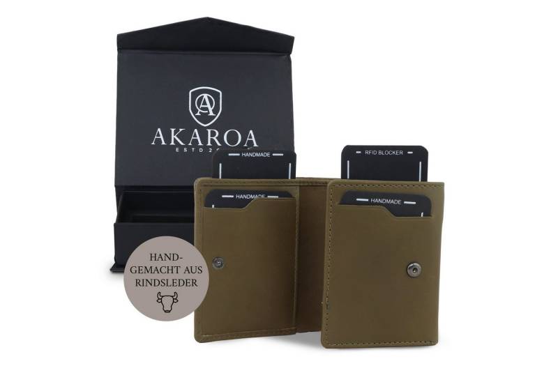 AKAROA Geldbörse Henry, Slim wallet mit 10 Kartensteckplätze 7,5 x 9,5 cm, Handgemacht aus Rindsleder von AKAROA