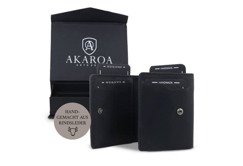 AKAROA Geldbörse Henry, Slim wallet mit 10 Kartensteckplätze 7,5 x 9,5 cm, Handgemacht aus Rindsleder von AKAROA