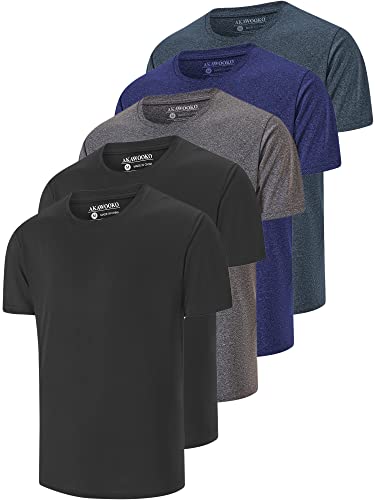 5er-Pack Herren Active Dry Fit Kurzarm T-Shirts Athletic Running Gym Workout Trainingsshirts für Männer, Set 1, XX-Large von AKAWOOKO