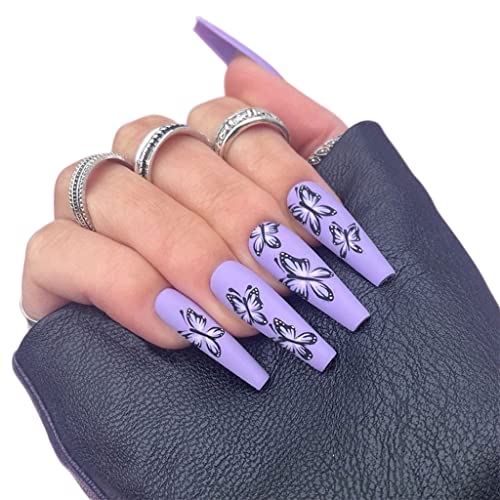 Press on Nails 3 Sets Purple Butterfly Press-on Nails Nail Stickers Long Nails Butterfly Ballerina Fake Nail for Women Girls (Color : Purple Butterfly) (Color : Purple Butterfly) (Purple Butterfly) von AKAZI