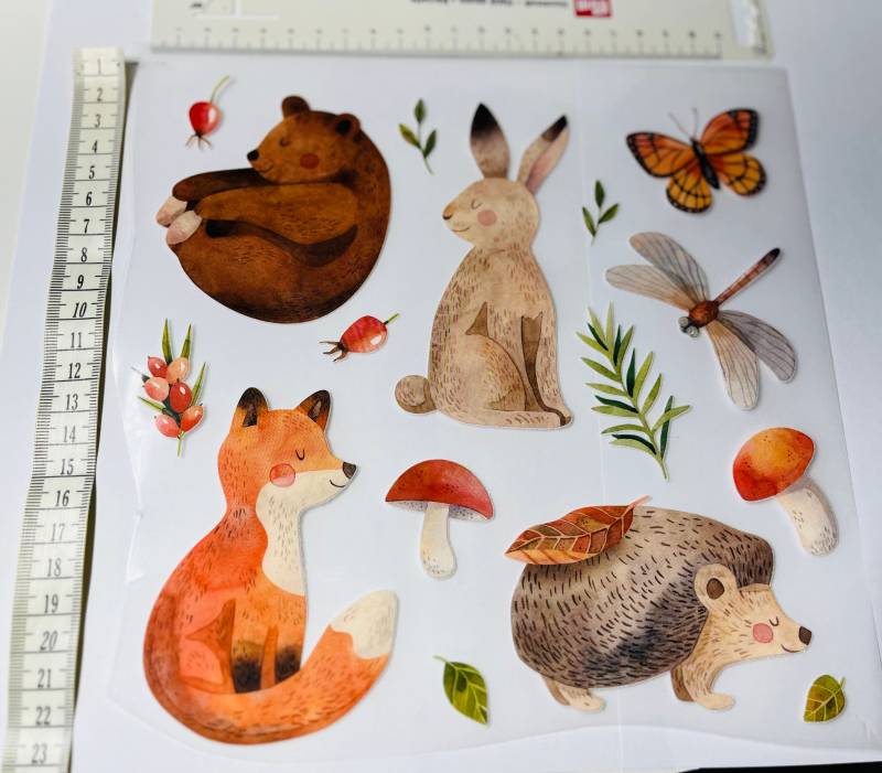 Bügelbild Aquarell Waldtiere Kinder Fuchs Bär Hase Libelle Igel Blätter Aufbügler Iron On Kleidung Patch von AKBrilon