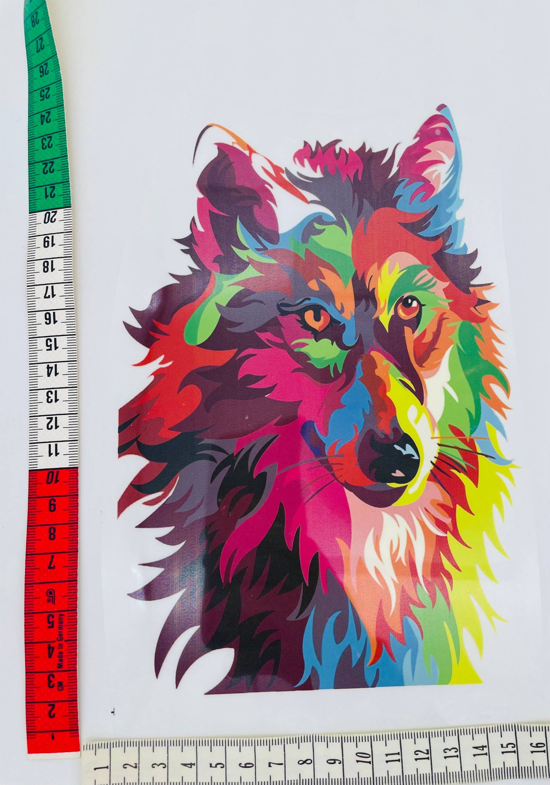 Bügelbild Wolf Bunt Aufbügler Kleidung Patch von AKBrilon