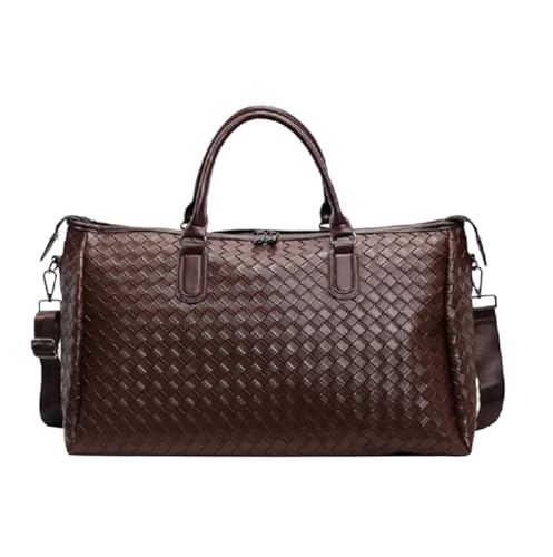Reisetasche Leder Herren Damen Mode Weben Pu Leder Reise Duffle Totes Große Kapazität Schultertaschen Business Casual Handtasche(Brown) von AKDJGFP