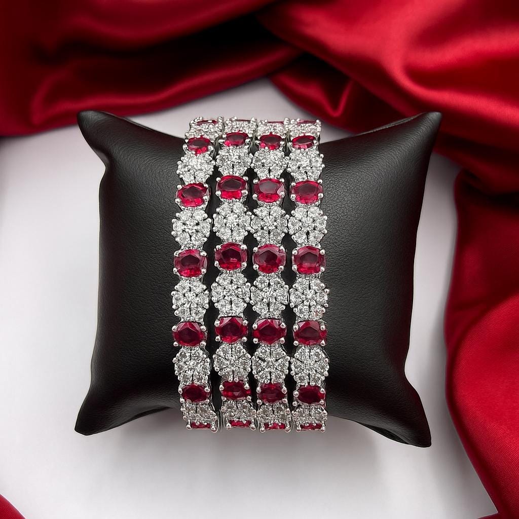 Rubin Cz Tennis Armband Silberfarbener Brautschmuck Rubin Cz Tennis Armband Silberfarbener Brautschmuck von AKDiamondJewellers