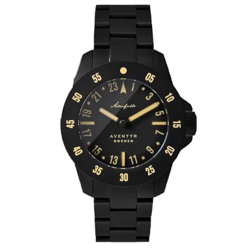 AKERFALK Aventyr 24H Vanta Quartz Stahl matt schwarz Saphir Herrenuhr, Schwarz , Armband von AKERFALK