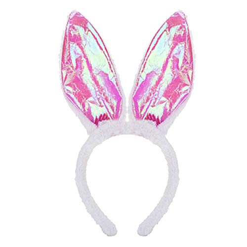 AKH® Glänzendes Osterhasen-Stirnband | Pinke Hasenohren für Kinder | Einheitsgröße | Hasenohren auf Haarreif | flauschiges weißes und pinkes Kaninchen-Kostüm-Accessoire | UK von AKH