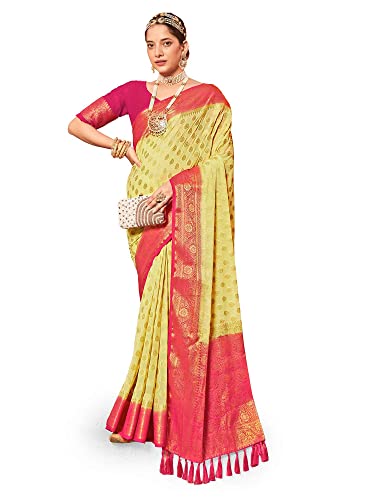AKHILAM Damen Georgette Banarasi Seide Sari Georgette Patola Saree mit ungenähtem Blusenstück (ARYA1001_FL_Parent), Gelb, Einheitsgröße von AKHILAM