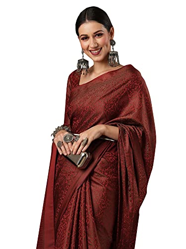 AKHILAM Damen Gewebtes Design Zari Arbeit Banarasi Seide Saree mit ungenähter Bluse Stück (SOHNA2001_Parent), Kastanienbraun, Einheitsgröße von AKHILAM