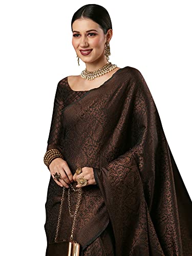 AKHILAM Damen Gewebtes Design Zari Arbeit Banarasi Seide Saree mit ungenähter Bluse Stück (SOHNA2001_Parent), Schwarz, Einheitsgröße von AKHILAM