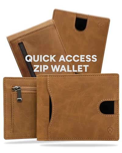 AKIELO Geldbörse Faltbar mit Reißverschluss-Münztasche – RFID Schutz und Geschenkbox – Stylischer Herren Geldbeutel – Kontaktloser Kreditkartenschutz Wallet (Hellbraune Ausgabe mit Reißverschluss) von AKIELO