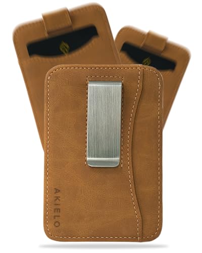 AKIELO Kartenetui mit RFID Schutz, Geldklammer und Geschenkbox – Minimalistisch Herren Geldbörse – Kompakte und Schlanke Wallet (Charlie - Hellbraune Ausgabe mit Geldklammer) von AKIELO
