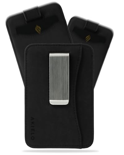 AKIELO Kartenetui mit RFID Schutz, Geldklammer und Geschenkbox – Minimalistisch Herren Geldbörse – Kompakte und Schlanke Wallet (Charlie - Schwarze Ausgabe mit Geldklammer) von AKIELO
