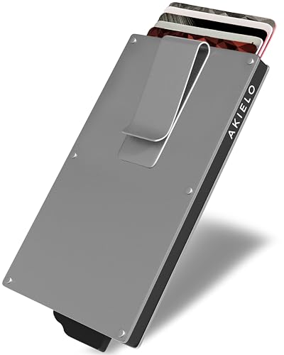AKIELO Kartenetui mit RFID Schutz, Geldklammer und Geschenkbox – Minimalistische Geldbörse Herren – Kompakte Wallet und Kontaktloser Kreditkartenschutz (Alpha - Silberne Ausgabe mit Geldklammer) von AKIELO