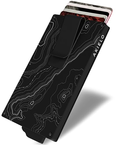 AKIELO Kartenetui mit RFID Schutz, Geldklammer und Geschenkbox – Minimalistische Geldbörse Herren – Kompakte Wallet und Kontaktloser Kreditkartenschutz (Alpha - Topo Ausgabe mit Geldklammer) von AKIELO