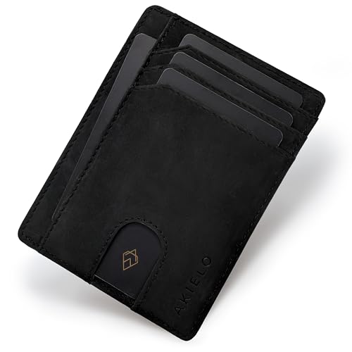 AKIELO Kartenetui mit RFID Schutz und Geschenkbox – Minimalistisch Herren Geldbörse – Ultradünne Wallet (Bravo - Schwarze Ausgabe) von AKIELO